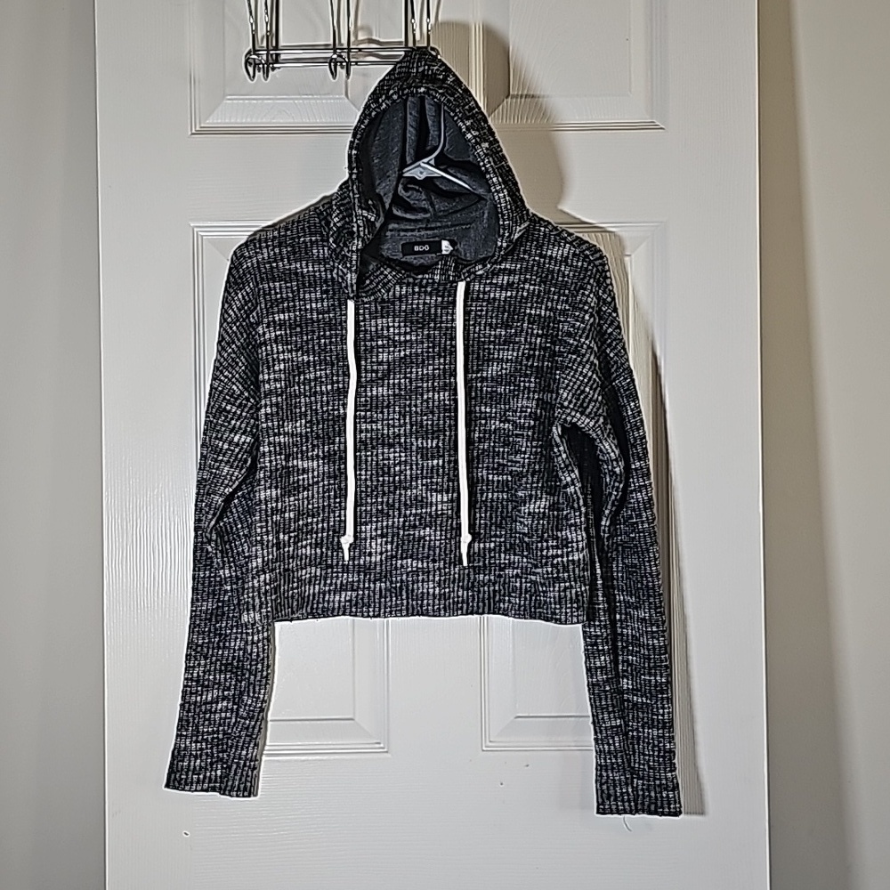 BDG Cropped Gray Thermal Knit Long Sleeve Hoodie Size S